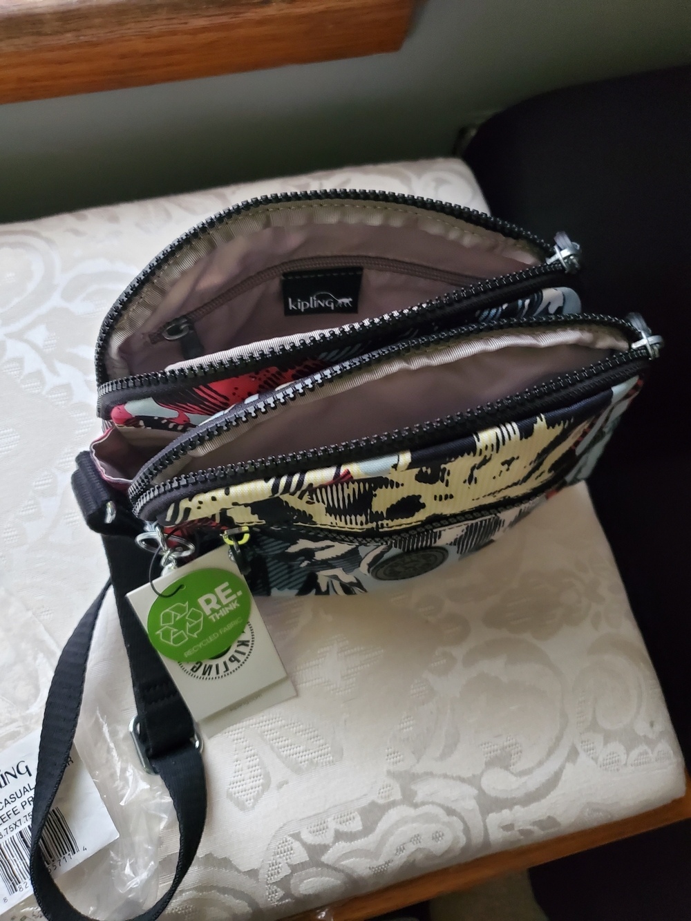 Kipling Keefe Black And White Floral Crossbody Bag - Picture 5 of 10